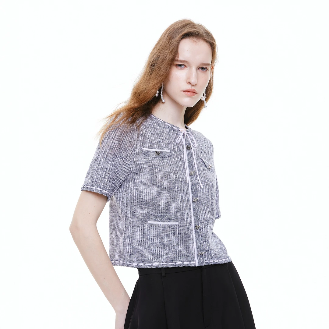 MISSCOCOON可可尼灰色短袖针织衫2025夏季新款上衣短款开衫外套