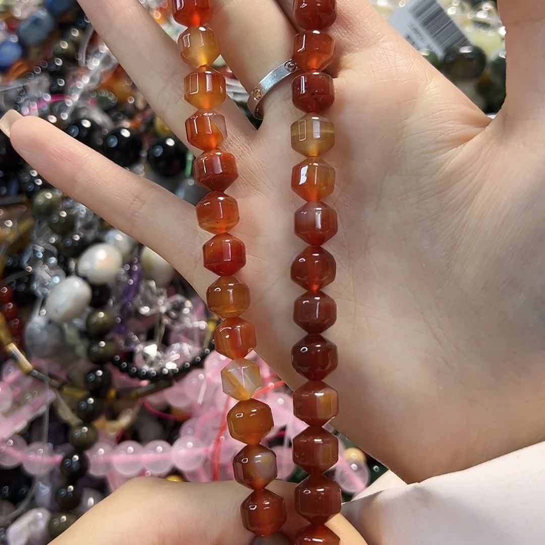 玛瑙/玉髓未镶嵌珠宝半成品卡10柿子红玛瑙灯笼切一条