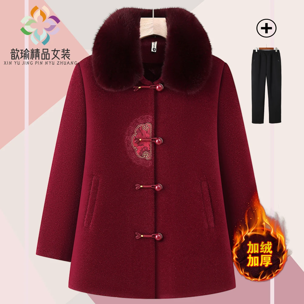 2025中老年人女装妈妈冬装保暖外套老太太奶奶加绒毛呢外套
