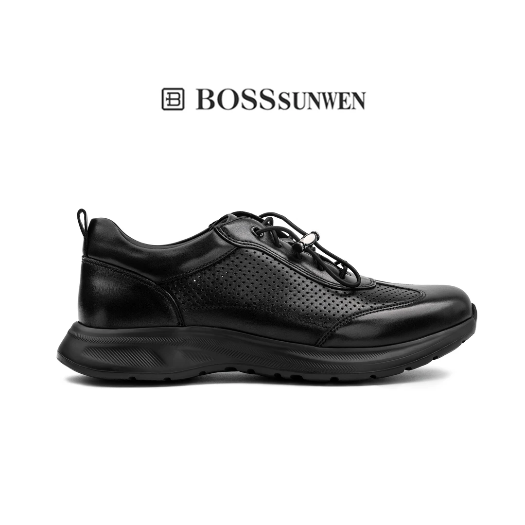 BOSSSUNWEN/博斯·绅威夏季系带男士透气镂空单鞋舒适轻便休闲鞋