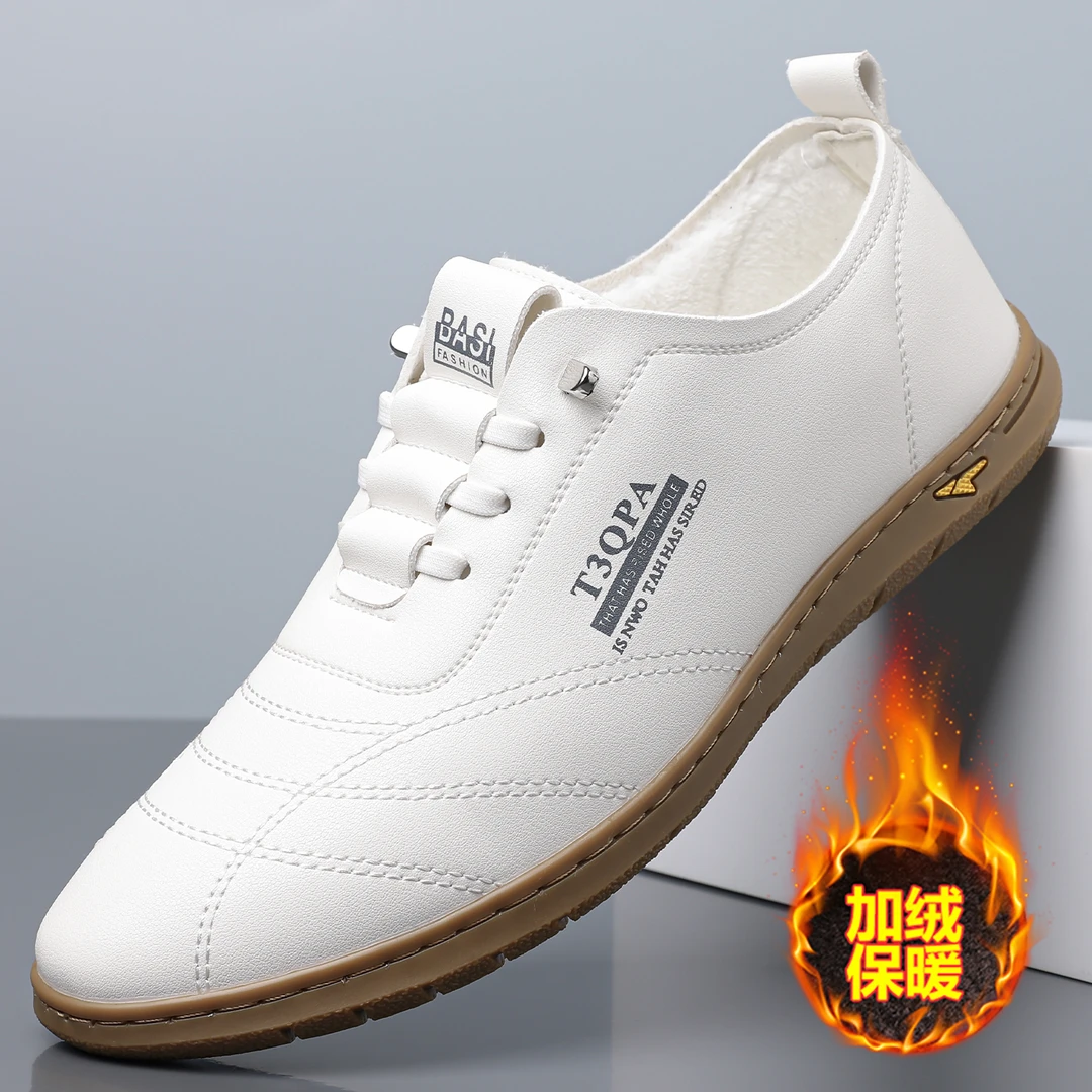 新款男士真皮加绒透气手工上线单鞋软底软面防滑耐磨百搭休闲鞋