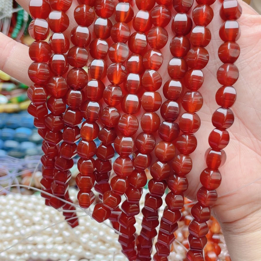 未镶嵌玛瑙/玉髓珠宝奇石红玛瑙灯笼珠1条卡8高货