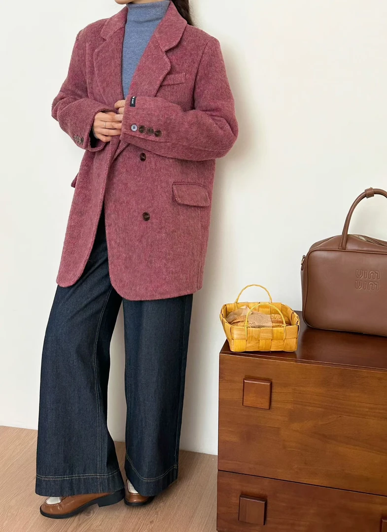 2025年秋冬新款4粒扣休闲西装款时尚百搭韩系毛呢外套中长款大衣