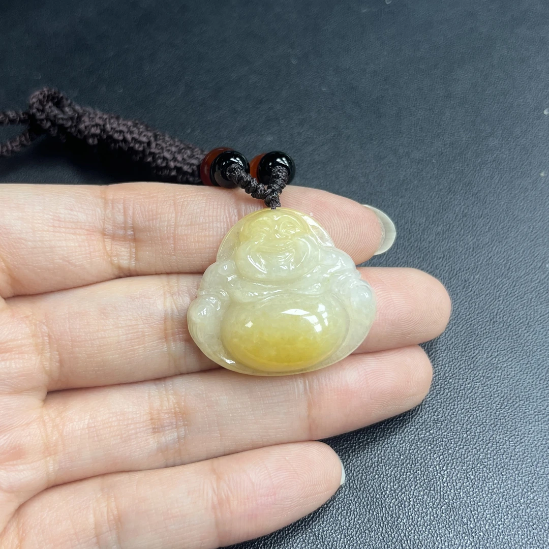 于于珠宝-天然A货缅甸翡翠黄翡厚装佛公玉石吊坠27×30×7.8mm