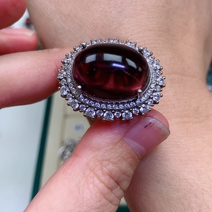 萤石萤石戒指银S925镶嵌家**女