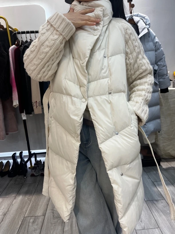 长款羽绒服拼接毛线工艺休闲百搭