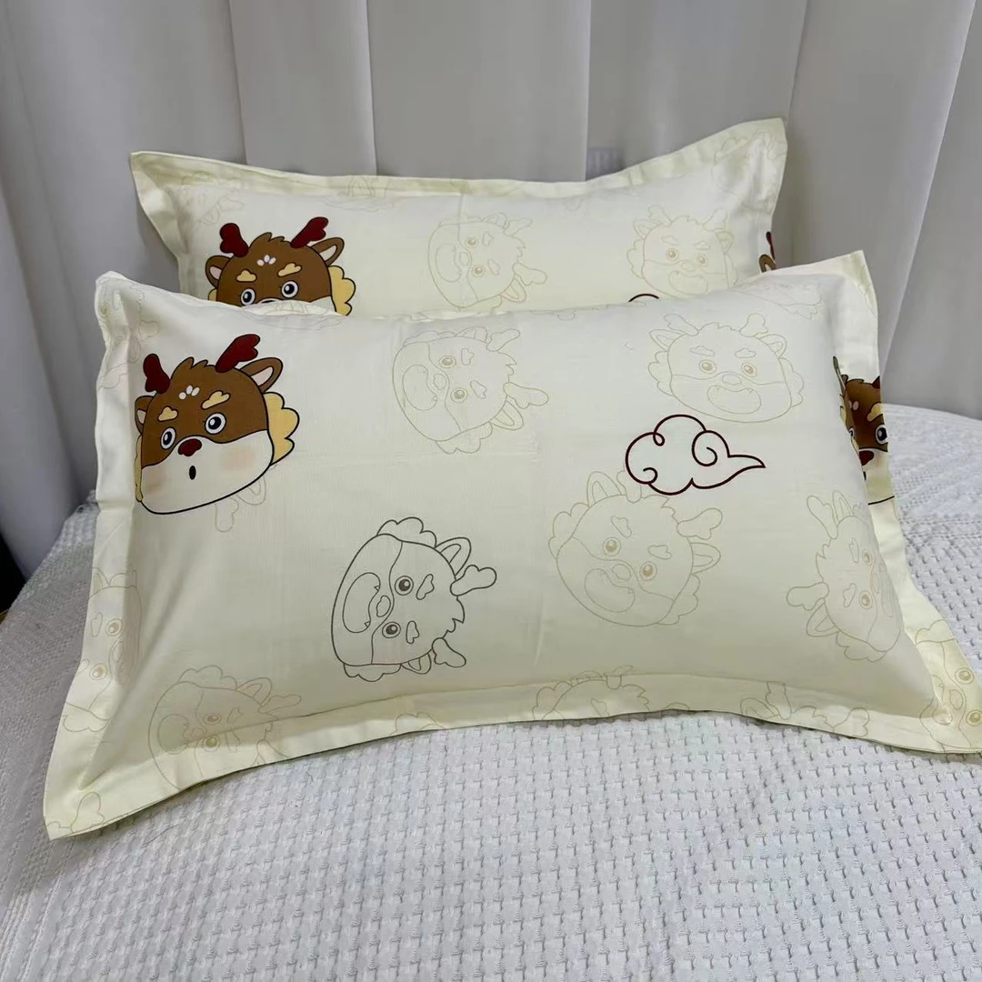 梦幻龙-米色原棉老粗布枕套48*74cm一对