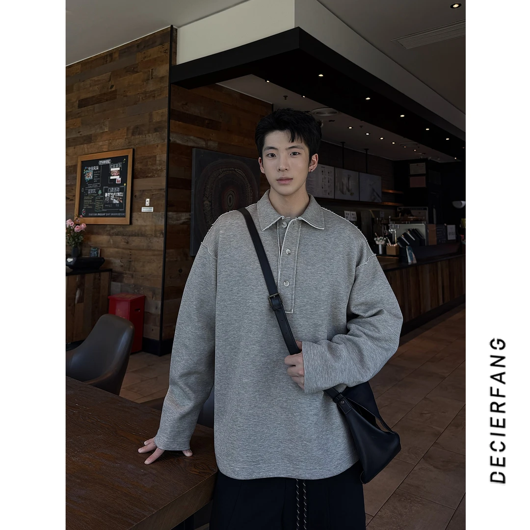 HAIDAN25 秋季重磅卫衣慵懒风男女同款纯色百搭休闲POLO衫长袖