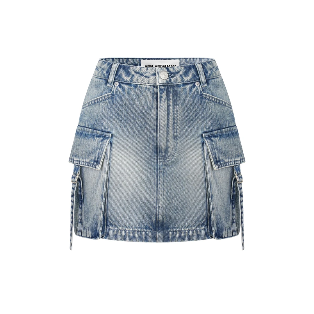 ANN ANDELMAN 25春夏 时尚设计水洗牛仔蓝高腰重工工装半身裙