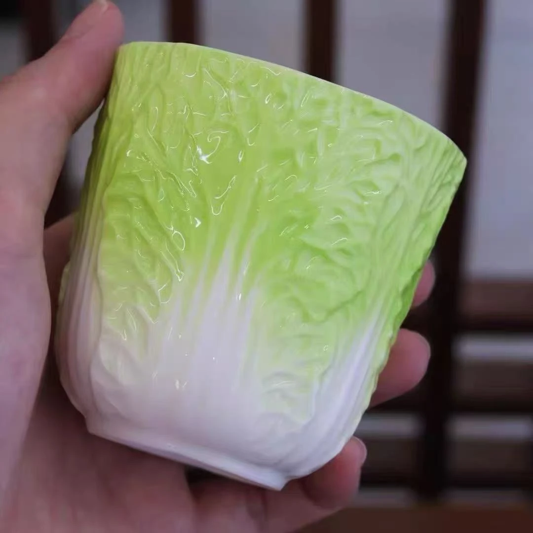 【浮雕白菜杯子】家用创意釉下彩陶瓷浮雕白菜喝水杯