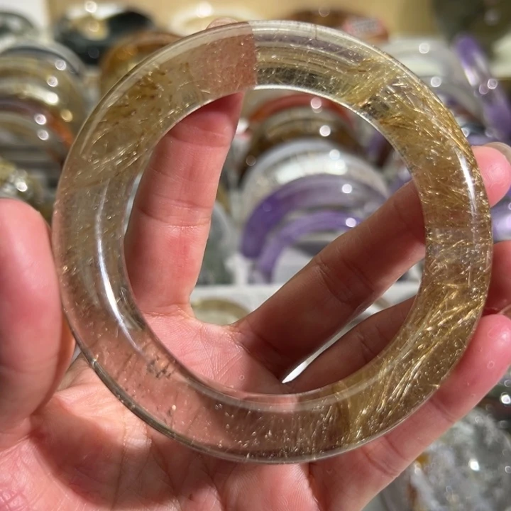 未镶嵌手镯水晶天然金发晶手镯58口径