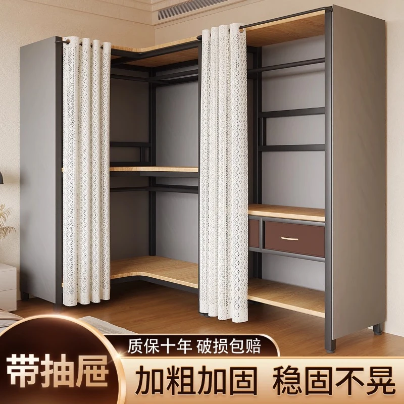 衣架落地卧室家用抽屉衣帽架落地防尘衣架步入式靠墙衣帽间组装架