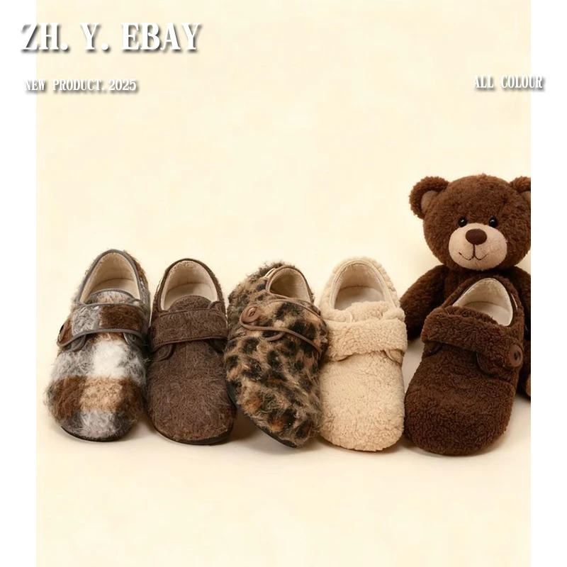 羊毛版~内增高豹纹玛丽珍毛毛鞋女外穿冬季新勃肯鞋厚底加绒棉鞋