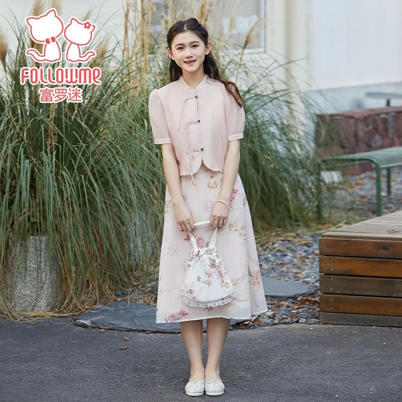 ①富罗迷少女新中式套装夏季装新款洋气民国风两件套FD4B9516T