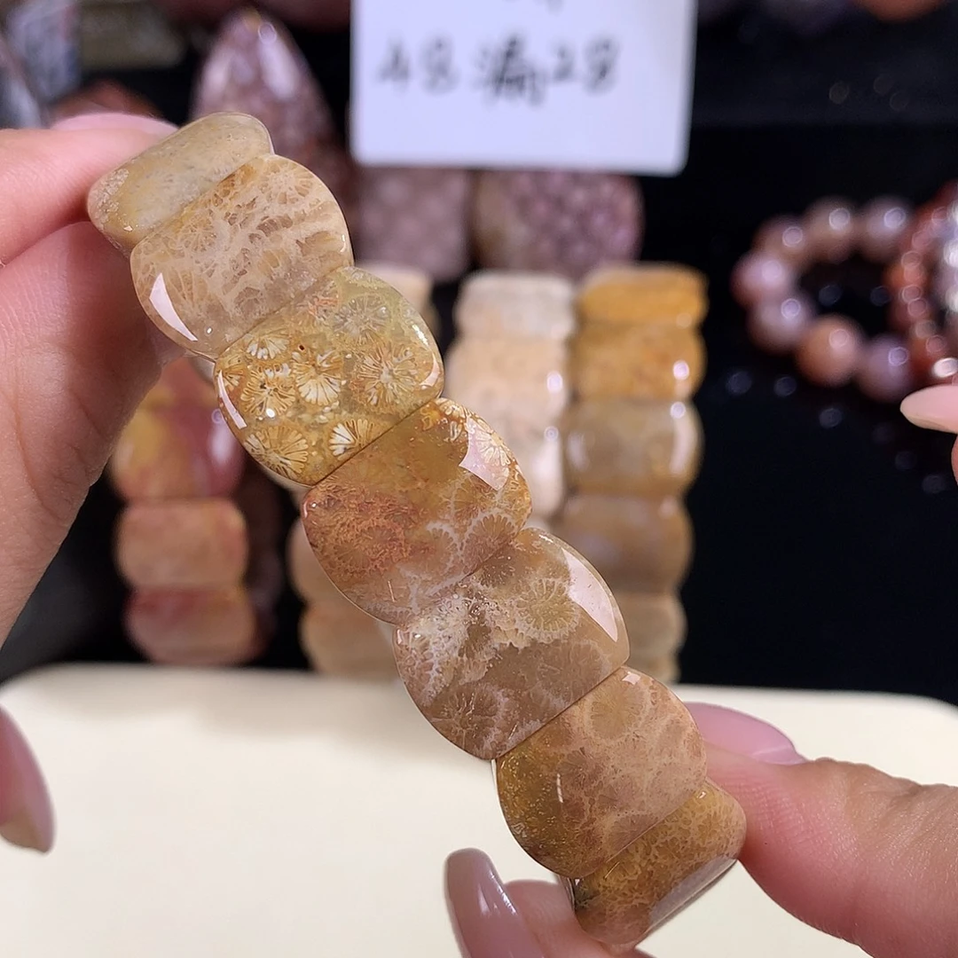 未镶嵌手链硅化珊瑚（珊瑚玉）15号手排48漏