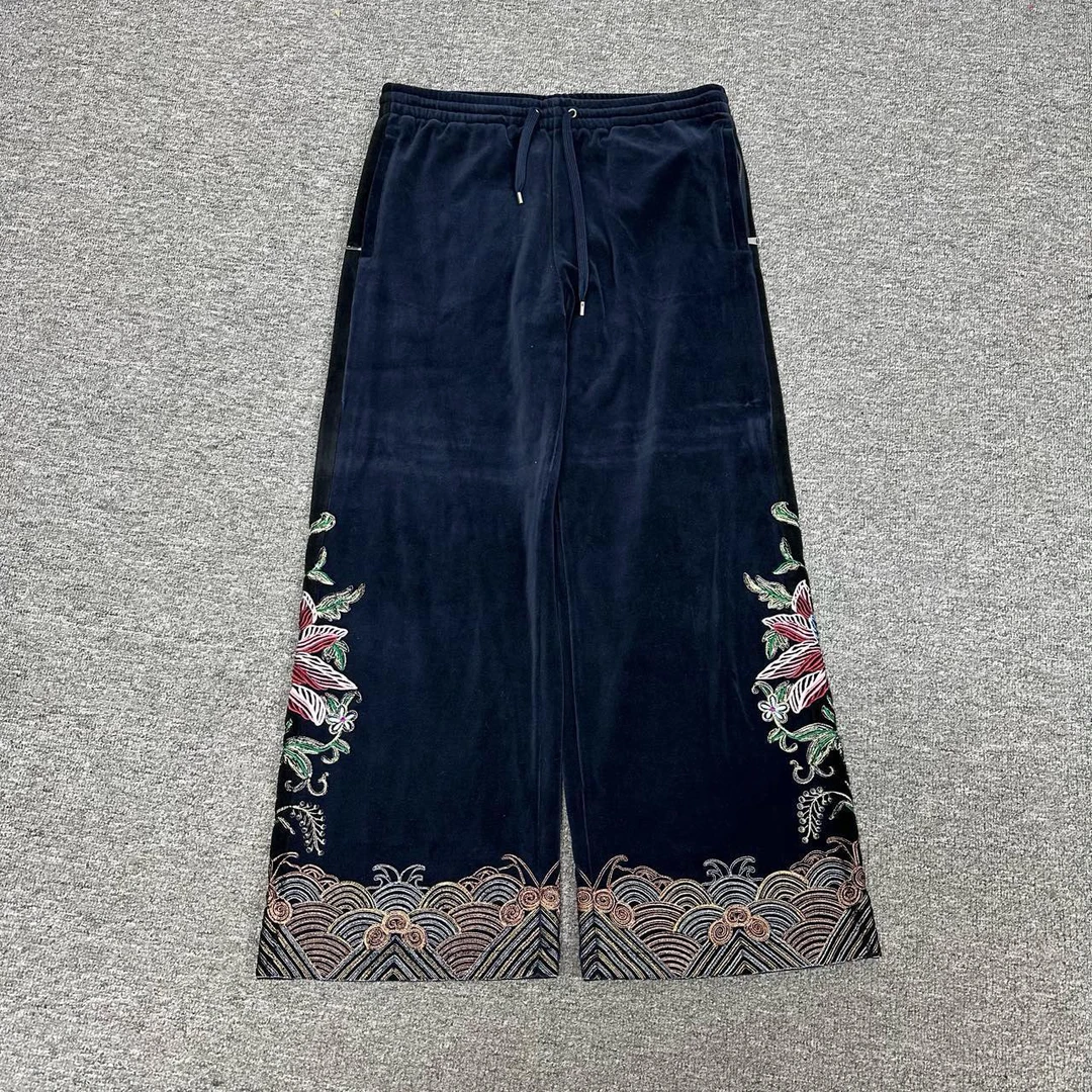 jp Gucci 古驰 秀款 绣花 蓝丝绒 长裤 99新 M码