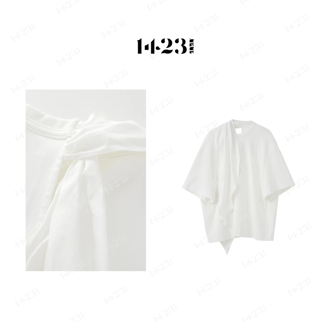 1423【时尚简意】休闲慵懒显瘦宽松落肩圆领100桑蚕丝丝巾T恤上衣