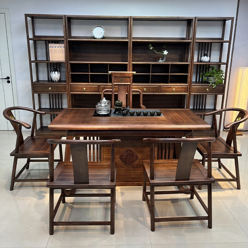 新中式茶台客厅家用茶室全实木高档泡茶桌书房休闲办公一体泡茶桌