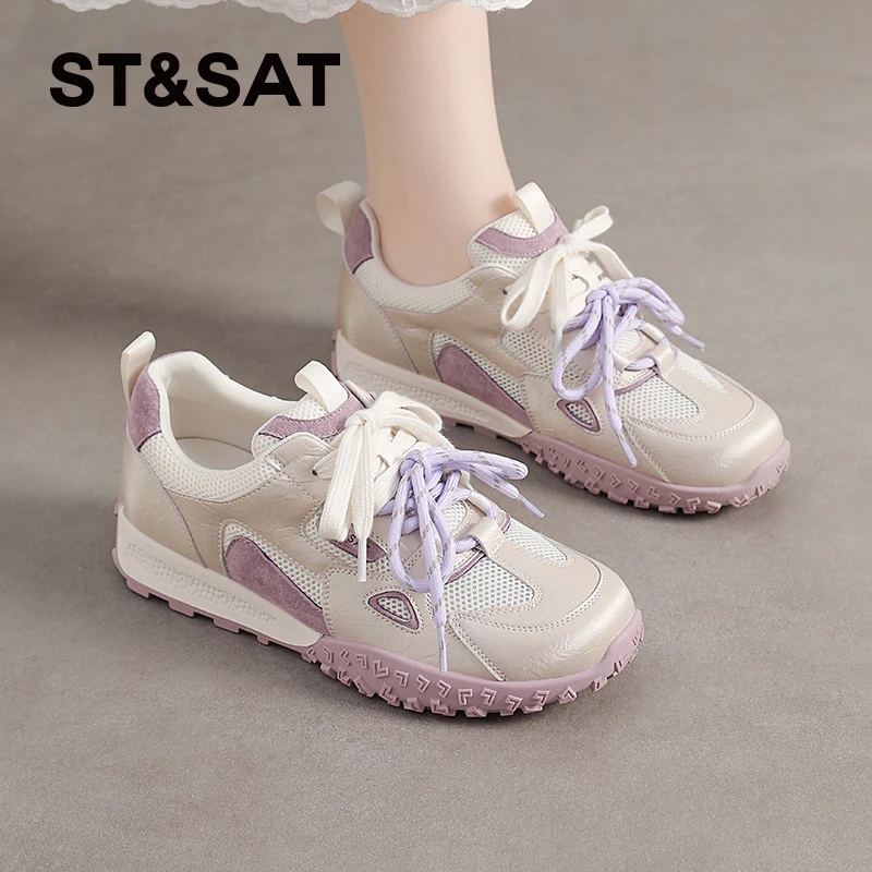 星期六芭蕾德训鞋女款2025新款运动鞋女夏薄款百搭双鞋带网面板鞋