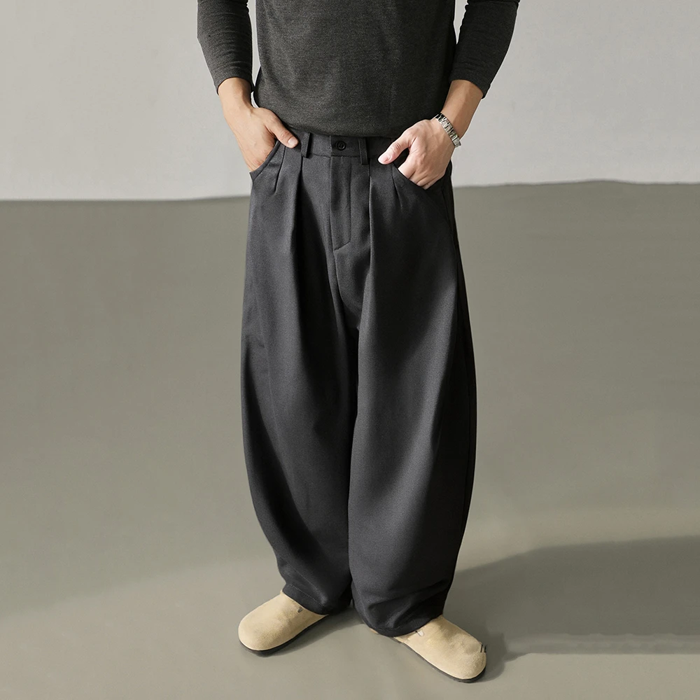 美式复古休闲裤男春秋高级感宽松直筒垂感阔腿裤百搭cityboy西裤