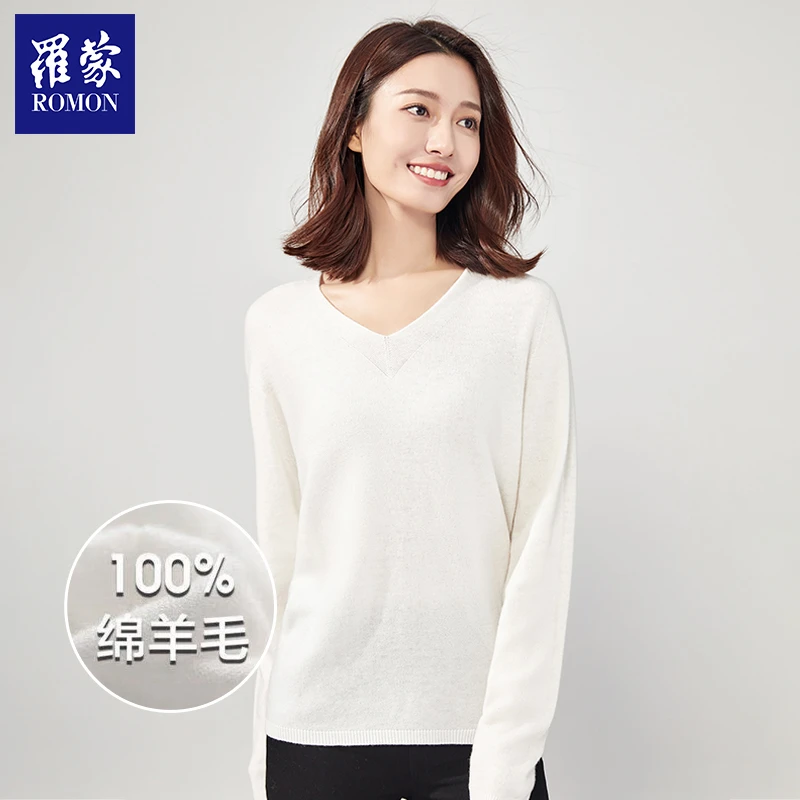 【QPTY】罗蒙一线成衣女士新款V领纯色百搭羊毛衫MSB02068
