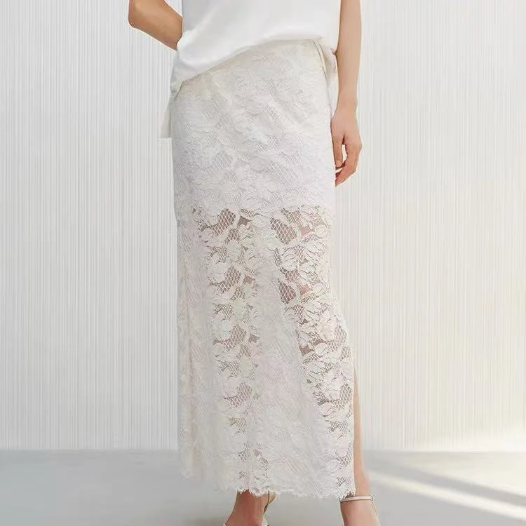 艾诺丝千金风女装春夏蕾丝包臀纯色优雅半身裙夏季高腰镂空3581