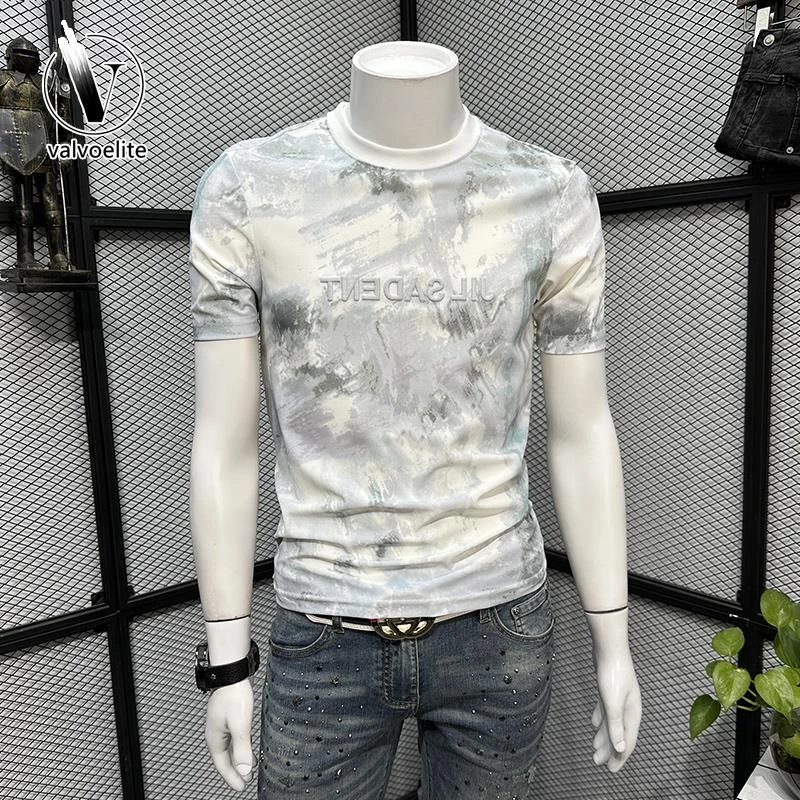 VALVOELITE个性创意涂鸦刺绣短袖男体恤夏季新款韩版修身半袖上衣