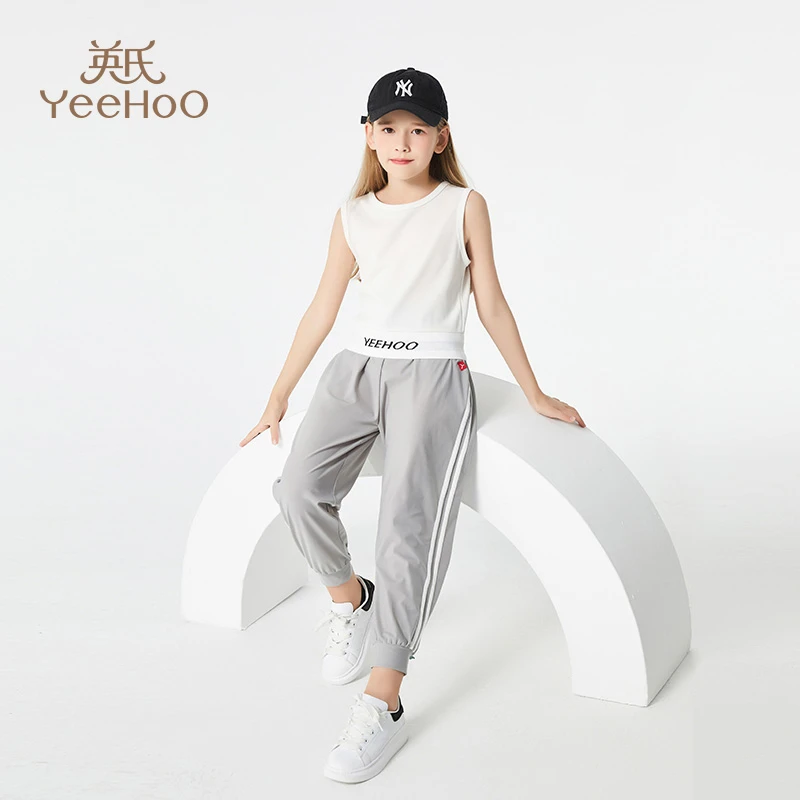 英氏【薄款背心套装】女童速干运动套装夏装薄款儿童背心裤子两件套
