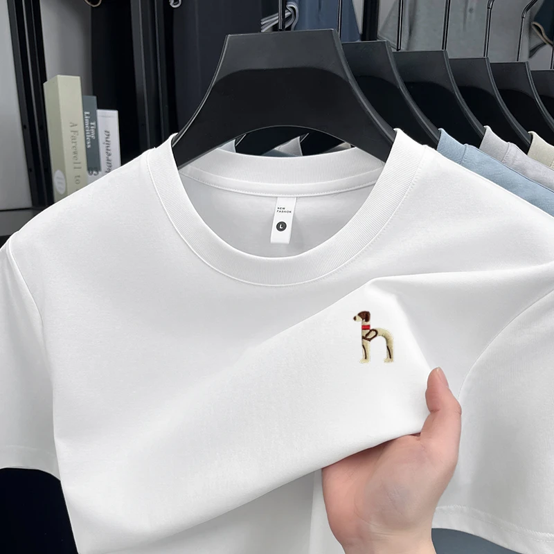 【奥莱撤柜款】轻奢短袖T恤夏季100%纯棉刺绣上衣男圆领