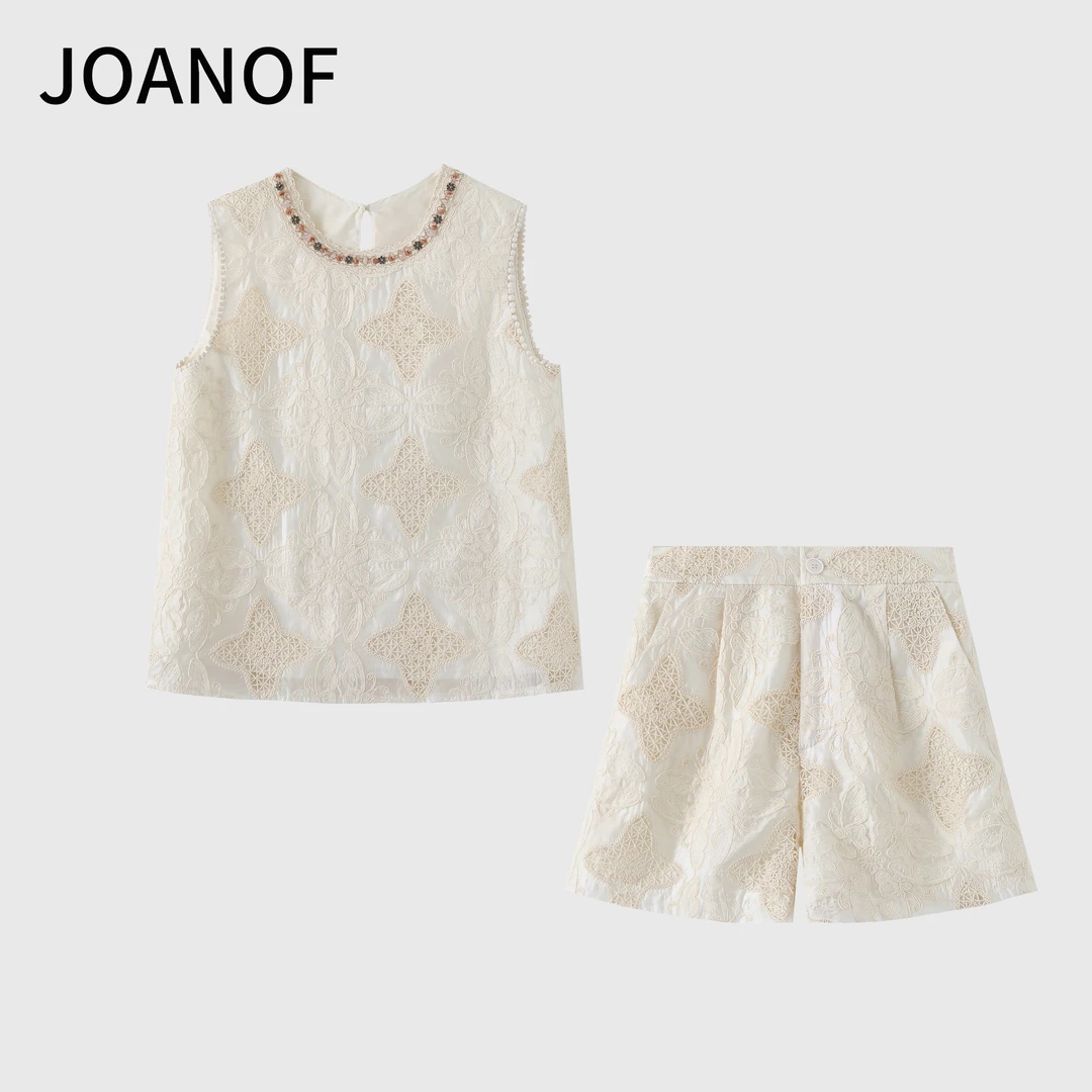 JOANOF时尚套装休闲上衣优雅风复古重工套装国风套装镂空XT589-K