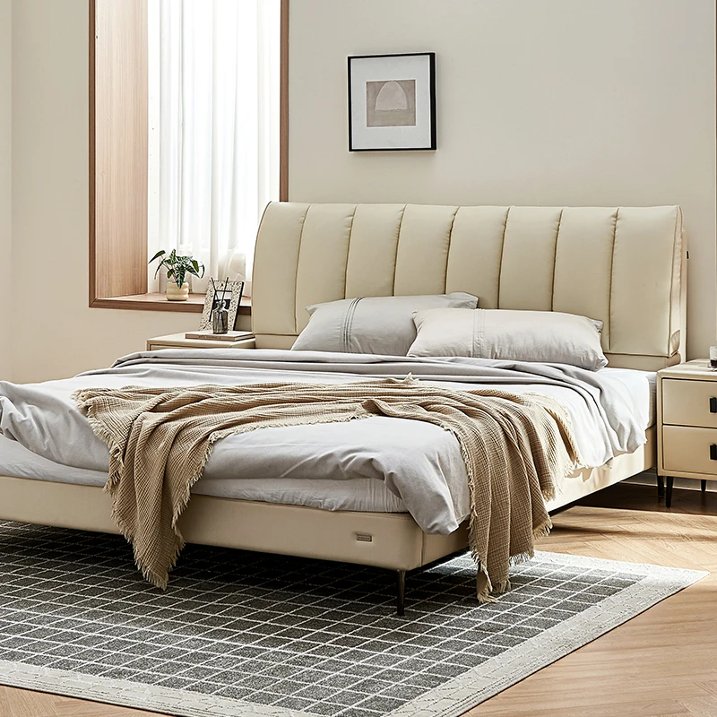 QY全友家居现代简约风双人床轻奢头层牛皮床