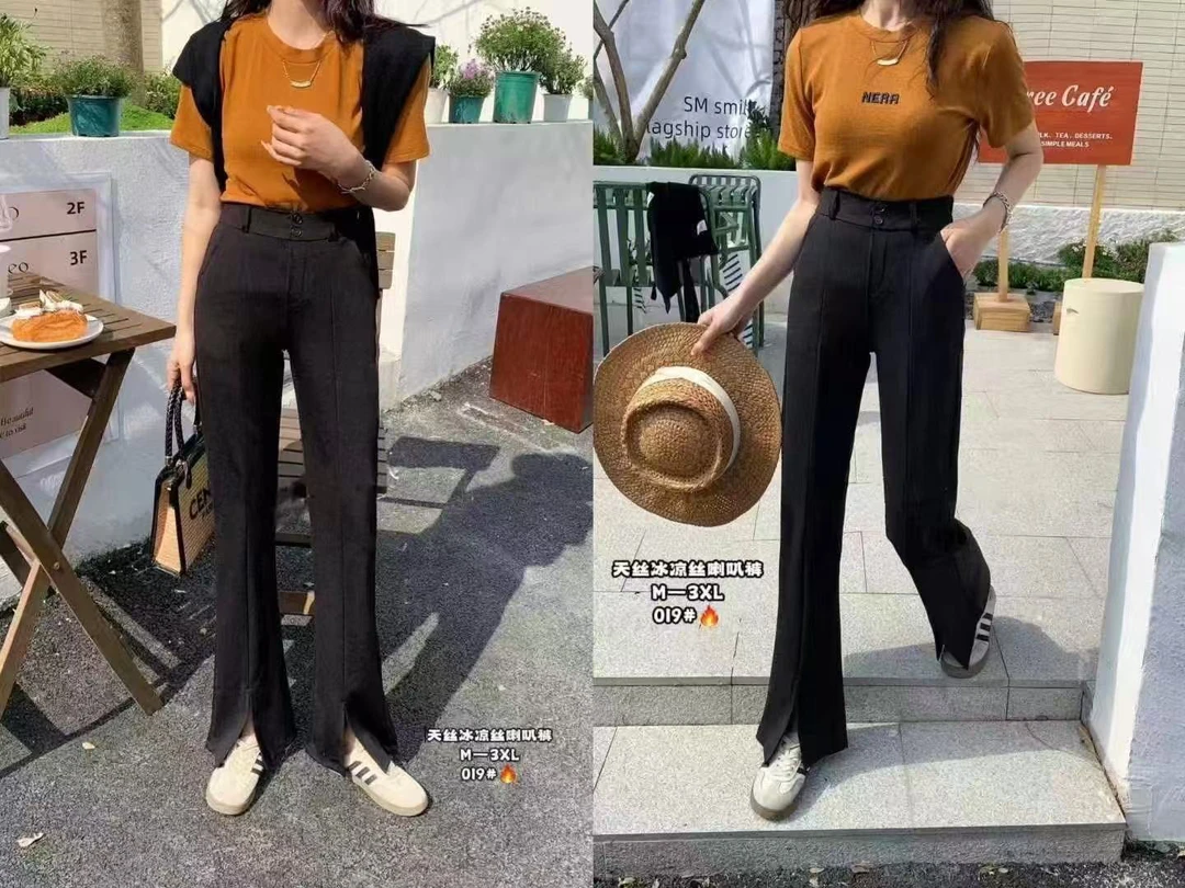 【小白姐姐】夏季薄款显高显瘦微喇下开叉裤