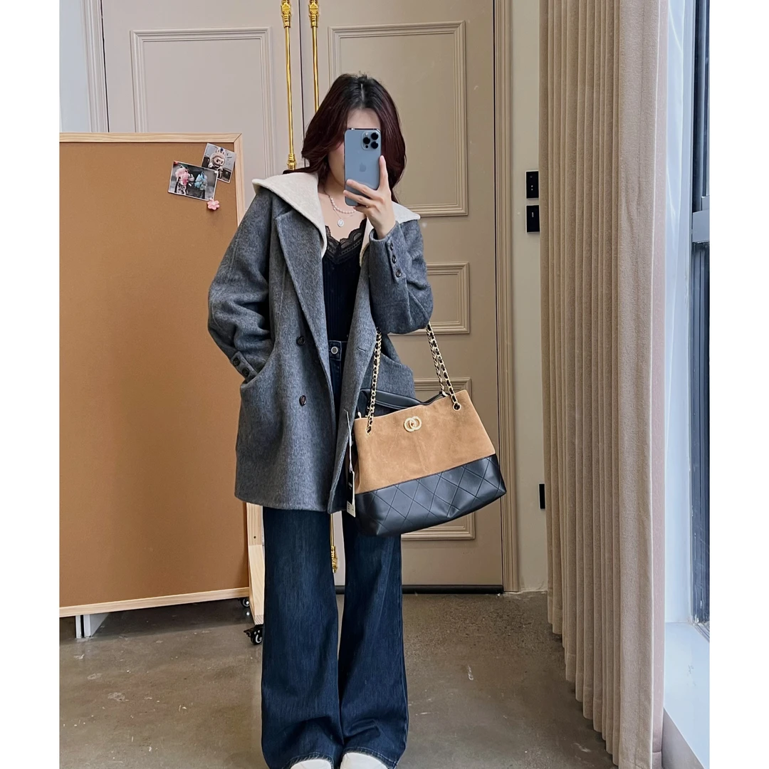 航邦祺韩系复古时尚休闲假两件双面羊毛大衣BQZ8870