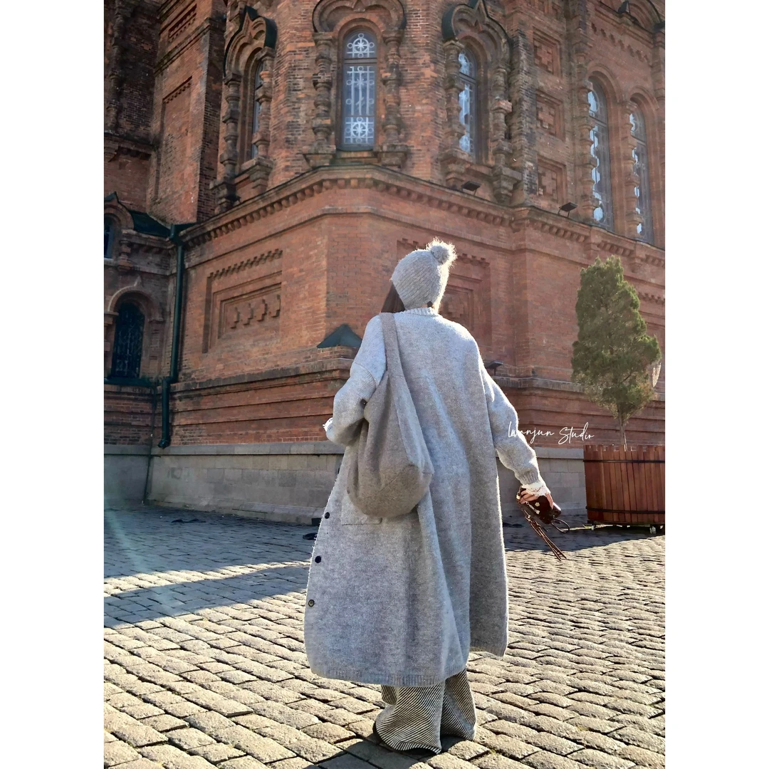 婉君【格雷系外套】韩系慵懒风中长款针织开衫外套LWJ23C3C977