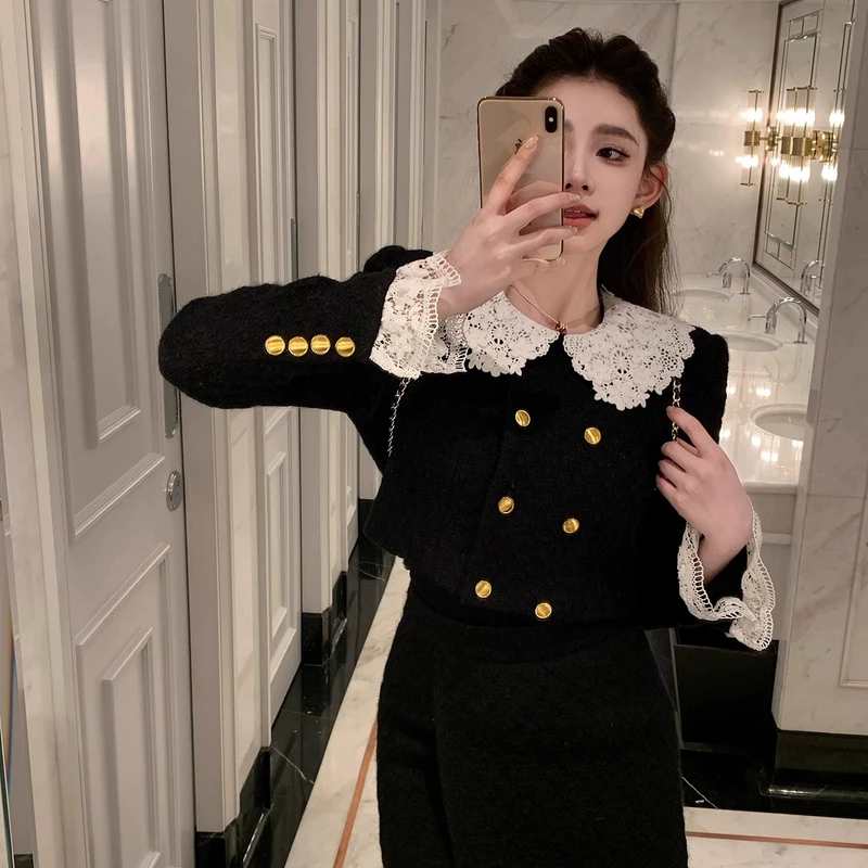 嗲系富千金·名门贵女即视感俏皮乖嗲又温柔100羊毛蕾丝小香套装