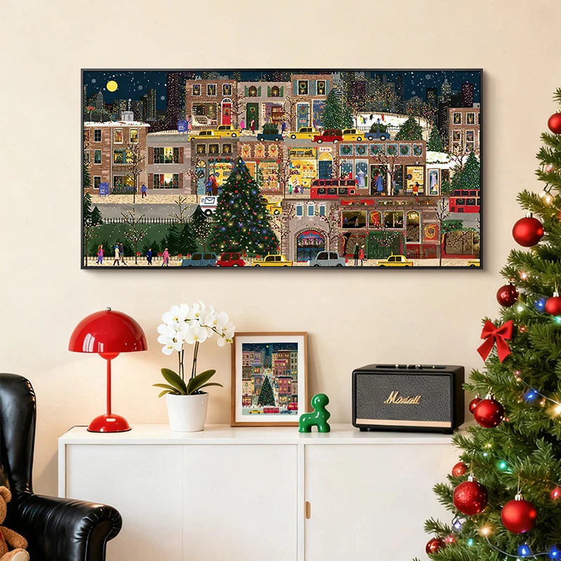 圣诞冬灯横幅装饰画氛围感玄关客厅挂画高级感斗柜挂画小众卧室画