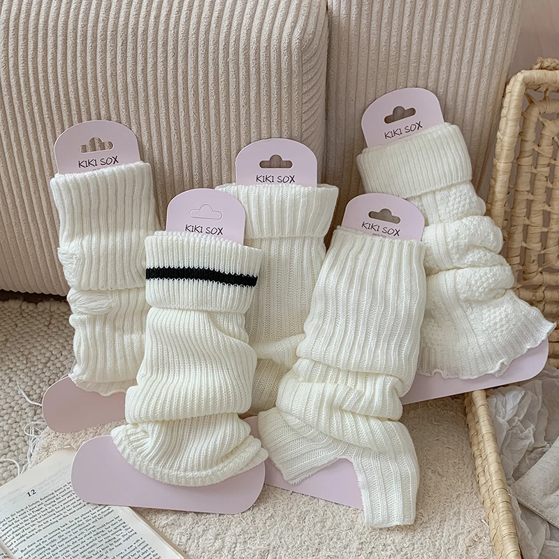 奶白色系y2k针织袜套秋冬厚款宽松腿套显瘦日系慵懒感堆堆袜保暖