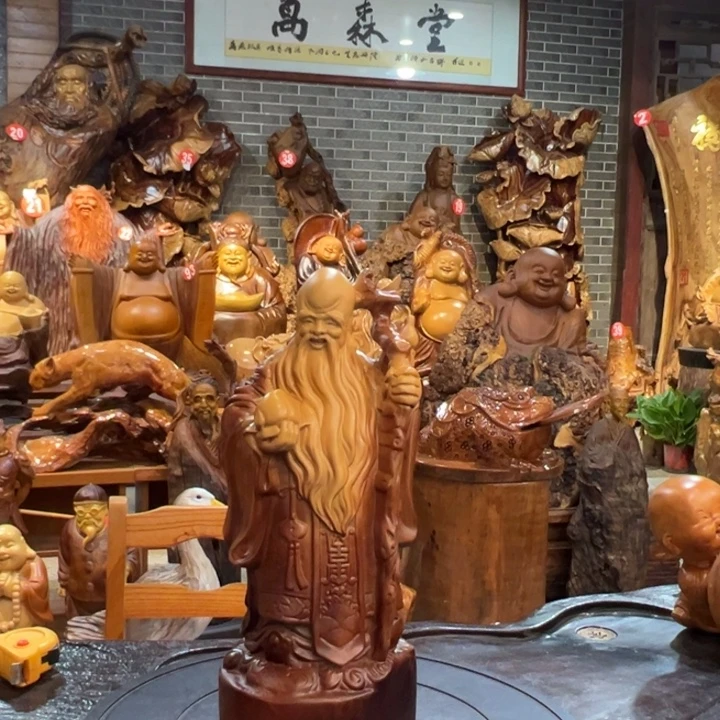大***工木木根雕寿星公摆件香樟木