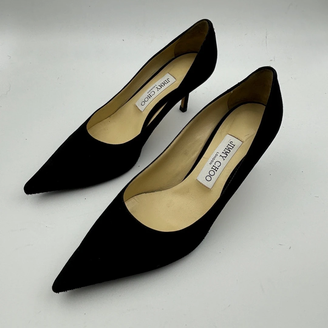 95新 JIMMY CHOO/吉米周 37.5码/jimmy choo黑麂皮高跟/无盒/95新