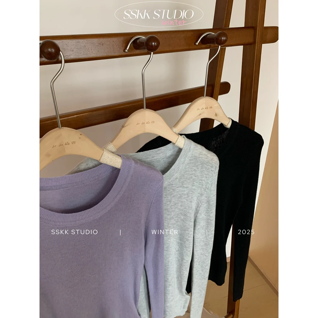 KMZY/KMZY山_山【松弛收藏家】微胖韩版显瘦圆领内搭毛织打底上衣女