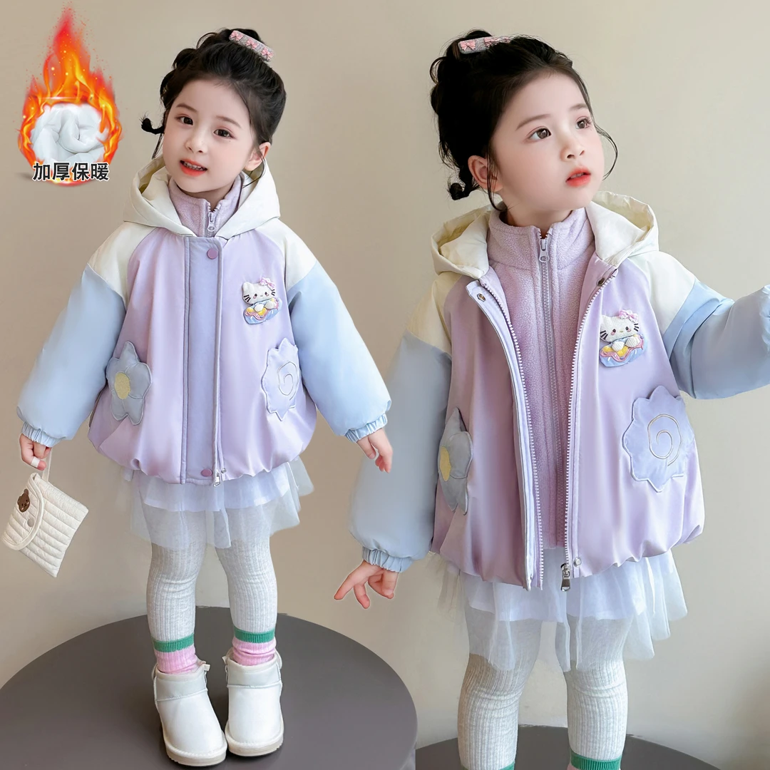 女童秋冬季猫咪外套儿童冬款连帽三合一加厚两件套女孩保暖冲锋衣