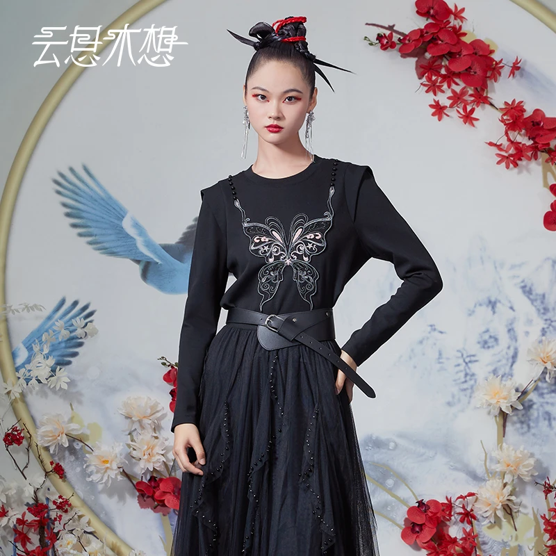 云思木想原创中国风2023秋季新款绣花肩部飞边卫衣10815/11146