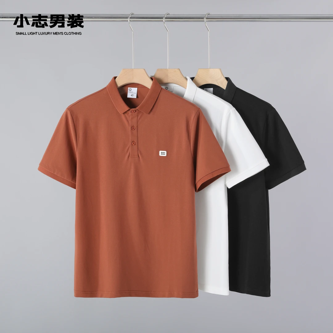 2025夏季新款韩版个性潮流纯色小标修身百搭翻领休闲上衣POLO衫男