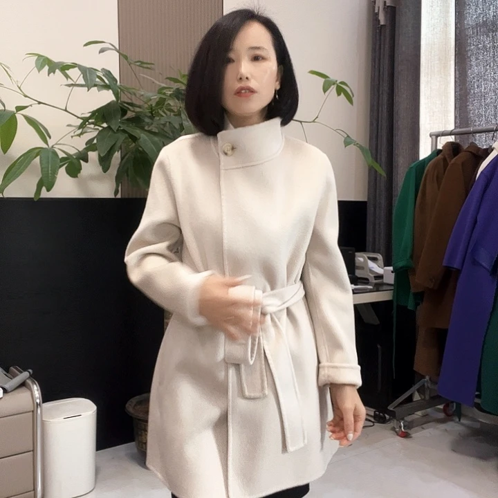 双面呢大衣米色S码
