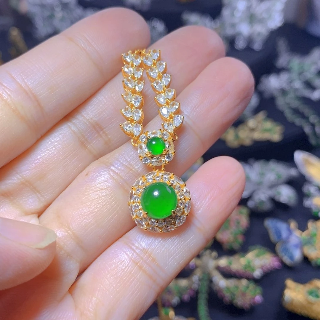 翡翠银S925镶嵌毛衣链天然翡翠