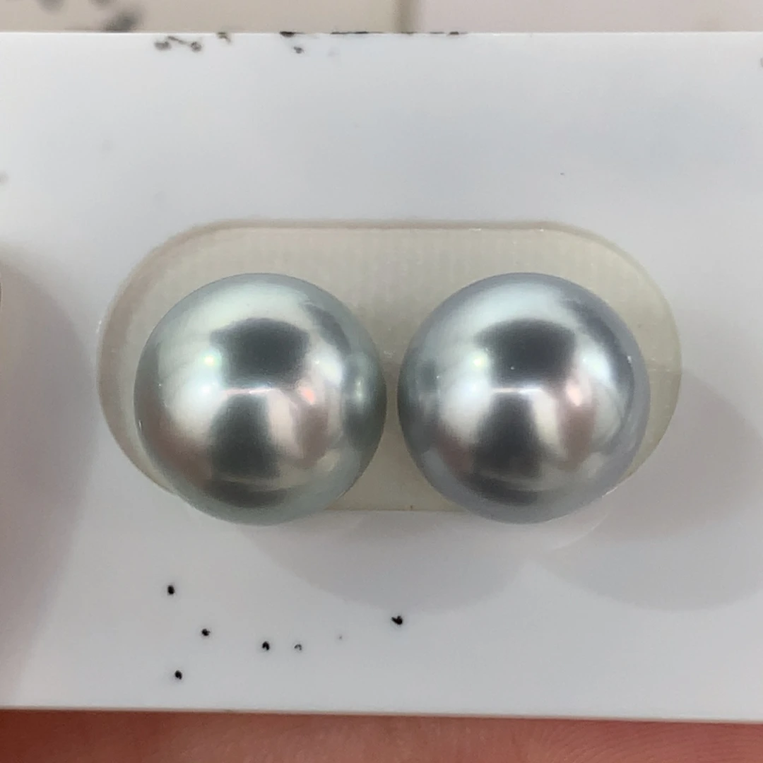 未镶嵌裸珠定制海水珍珠11.6-11.7mm铂金灰裸珠两颗