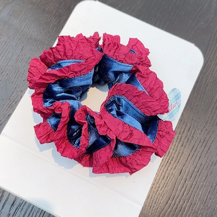 非金属布艺蓝色丝绒 绣球蛮腰 发圈