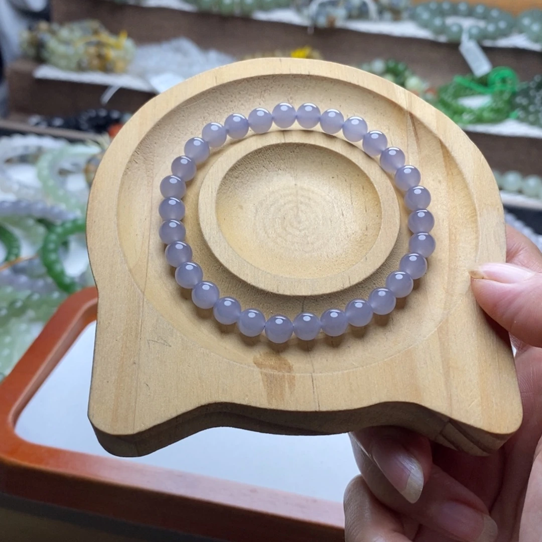 和田玉未镶嵌手链6mm高冰纯紫圆珠