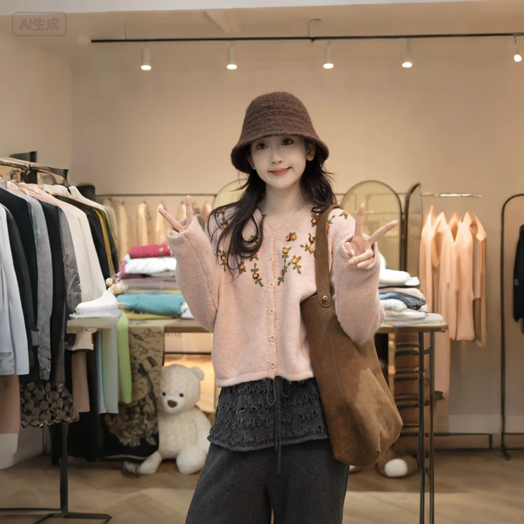 【闵笑一】黛西花园 25早秋新款百搭显瘦刺绣潮牌女装针织开衫女