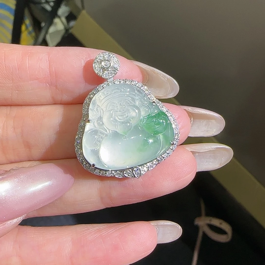 【闪购商品】颈饰18K金镶嵌翡翠青*天然A货翡翠